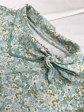 Misha And Puff Floral Long Sleeve Tee Light Blue Green 100% Organic Pima Cotton